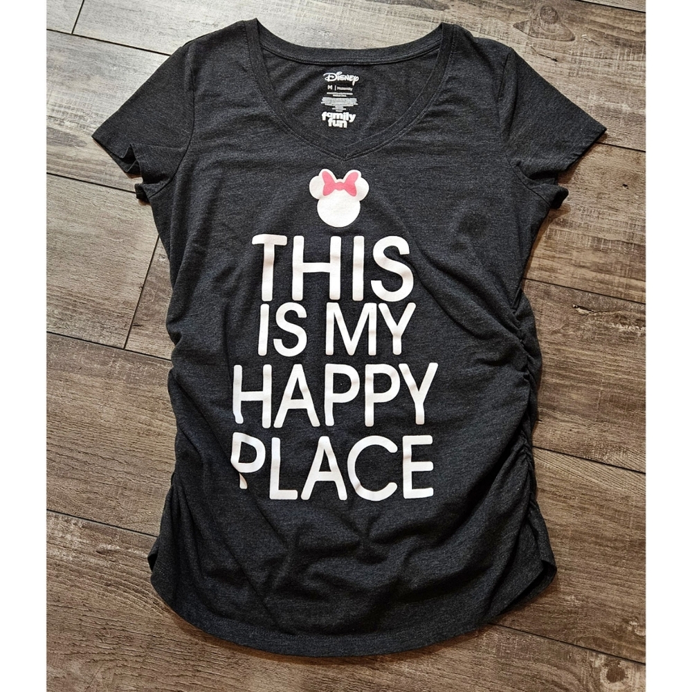 Disney Black Graphic Tee "This Is My Happy Place" with Pink Bow Maternity Medium